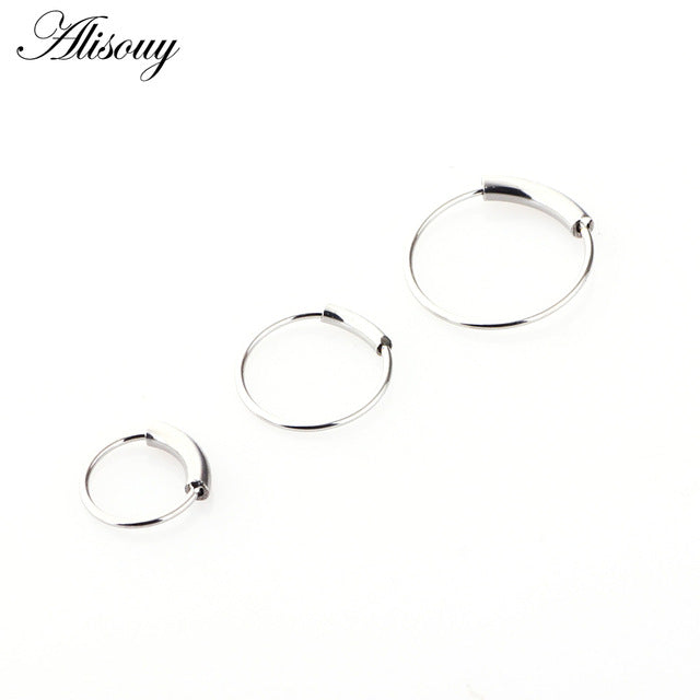 Alisouy 1pc 22g 6/8/10mm Steel Hinged Clicker circle ring Piercing Nose Ring Hoop Lip Ear Ring Body Jewelry Piercing Clip Gift