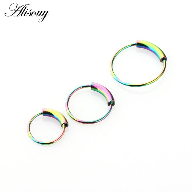 Alisouy 1pc 22g 6/8/10mm Steel Hinged Clicker circle ring Piercing Nose Ring Hoop Lip Ear Ring Body Jewelry Piercing Clip Gift