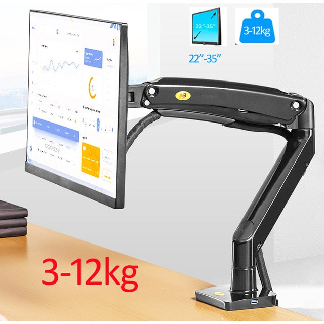 NB F100A Gas Spring Arm 22-35 inch Screen Monitor Holder 360 Rotate Tilt Swivel Desktop Monitor Mount Arm with USB3.0 Ports