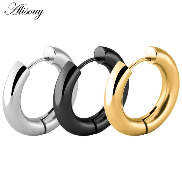 Alisouy Black/Rose Gold/Silver Color Tone Stainless Steel Hoop Earrings Round Loop Earring Men Women big size Hyperbole Jewelry