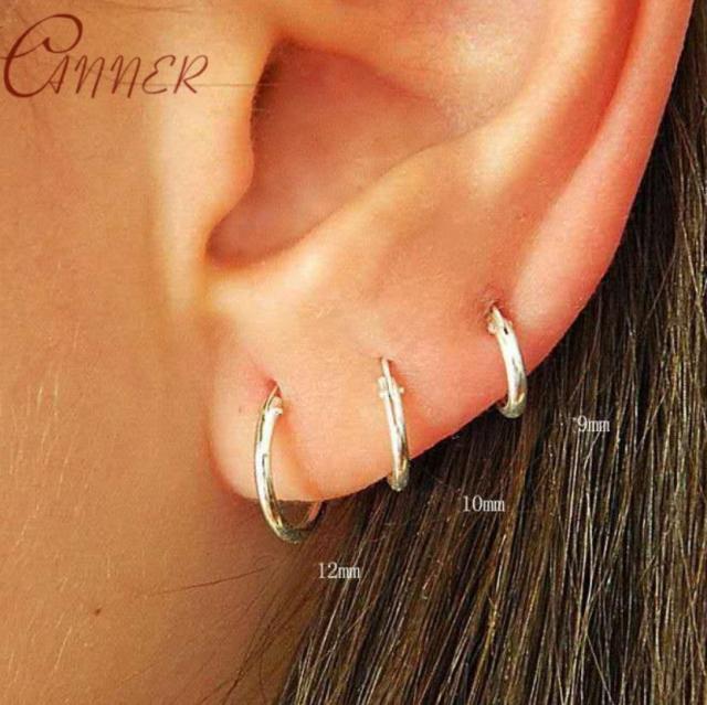 CANNER 1 Pair Small Hoop Earrings 925 Sterling Silver Circle Pendientes Hoop Earrings for Women Men AreteEarring Ear Bone Buckle