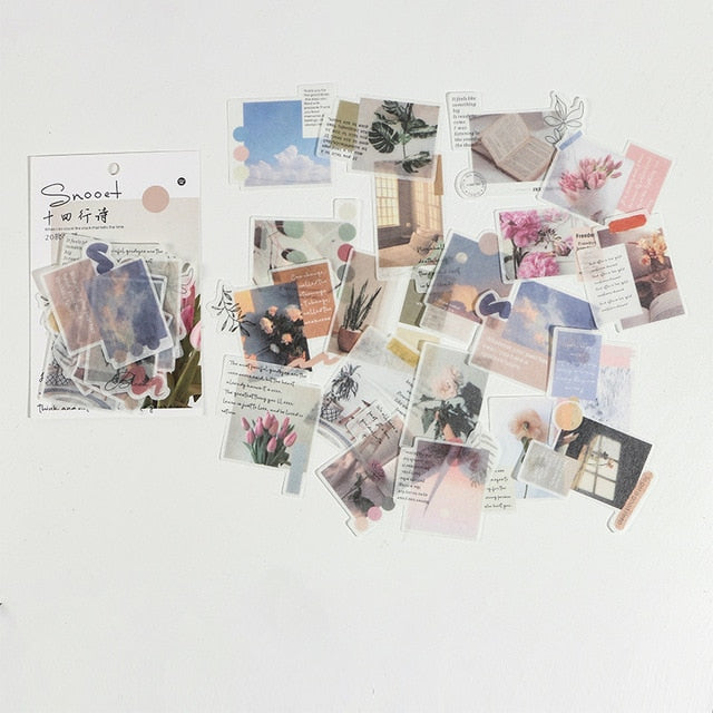 Journamm 40pcs/pack Letter of Time Poetry Washi Paper Stickers Diy Diary Deco Planner Journal Decorative Stationery Stickers