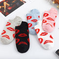 5 Pairs/lot Women Leopard Spring Sesame Street Cute Ankle Socks Cute Funny Lips Print Boat Short Sox Invisible Lady Girl Summer