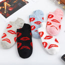5 Pairs/lot Women Leopard Spring Sesame Street Cute Ankle Socks Cute Funny Lips Print Boat Short Sox Invisible Lady Girl Summer