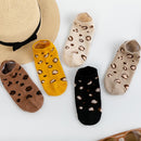5 Pairs/lot Women Leopard Spring Sesame Street Cute Ankle Socks Cute Funny Lips Print Boat Short Sox Invisible Lady Girl Summer