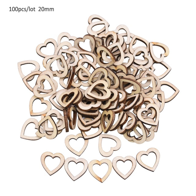 Wooden Mini Cute Love Heart/Star/Round Shape Wedding Table Scatter Decor Unfinished Wooden Crafts Wedding Ornaments