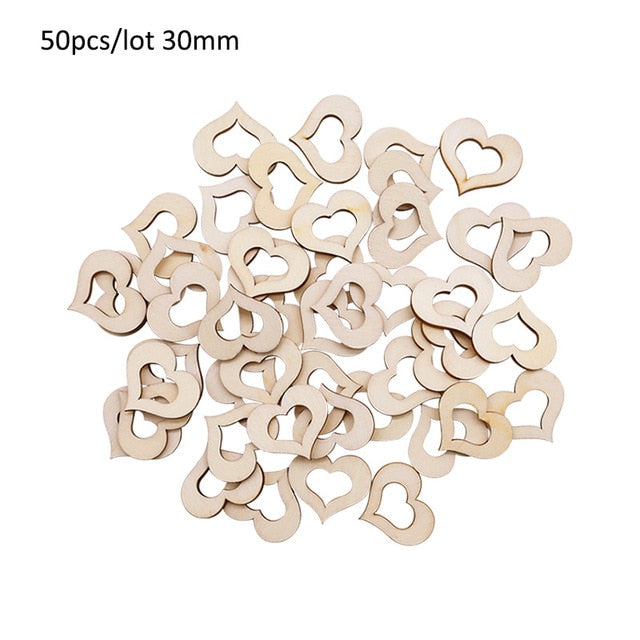 Wooden Mini Cute Love Heart/Star/Round Shape Wedding Table Scatter Decor Unfinished Wooden Crafts Wedding Ornaments
