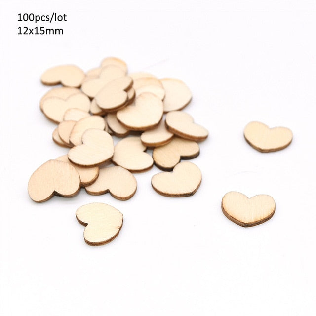 Wooden Mini Cute Love Heart/Star/Round Shape Wedding Table Scatter Decor Unfinished Wooden Crafts Wedding Ornaments