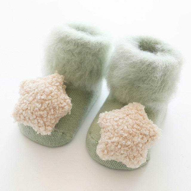 Cute Baby Socks Stereo Doll Socks Autumn Winter Mid Stocks Velvet Thickening Brush Furry Newborn Floor Socks 0-18 months