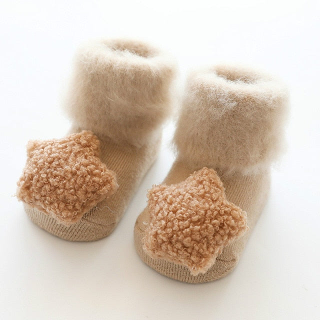 Cute Baby Socks Stereo Doll Socks Autumn Winter Mid Stocks Velvet Thickening Brush Furry Newborn Floor Socks 0-18 months