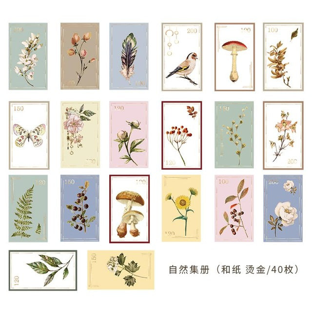 40pcs/pack Museum Series Decorative Stickers Scrapbooking Stick Label Diary Album Stationery Retro Stamp Plant Sticker