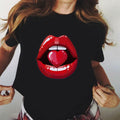 Women Red Mouth Lip Kiss Printed Girl Black Tshirt Summer Funny Leopard Graphic Tee Shirt Femme Vogue Harajuku T Shirt,Drop Ship