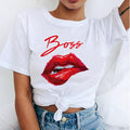 Women Red Mouth Lip Kiss Printed Girl Black Tshirt Summer Funny Leopard Graphic Tee Shirt Femme Vogue Harajuku T Shirt,Drop Ship