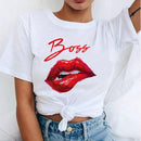 Women Red Mouth Lip Kiss Printed Girl Black Tshirt Summer Funny Leopard Graphic Tee Shirt Femme Vogue Harajuku T Shirt,Drop Ship