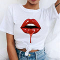 Women Red Mouth Lip Kiss Printed Girl Black Tshirt Summer Funny Leopard Graphic Tee Shirt Femme Vogue Harajuku T Shirt,Drop Ship