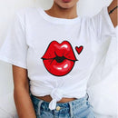 Women Red Mouth Lip Kiss Printed Girl Black Tshirt Summer Funny Leopard Graphic Tee Shirt Femme Vogue Harajuku T Shirt,Drop Ship