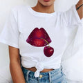 Women Red Mouth Lip Kiss Printed Girl Black Tshirt Summer Funny Leopard Graphic Tee Shirt Femme Vogue Harajuku T Shirt,Drop Ship