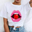 Women Red Mouth Lip Kiss Printed Girl Black Tshirt Summer Funny Leopard Graphic Tee Shirt Femme Vogue Harajuku T Shirt,Drop Ship
