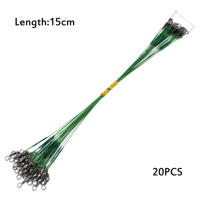 20PCS Anti Bite Steel Fishing Line 15cm-30cm Steel Wire Leader With Swivel Fishing Accessory Fishing Wire Olta Leadcore Leash