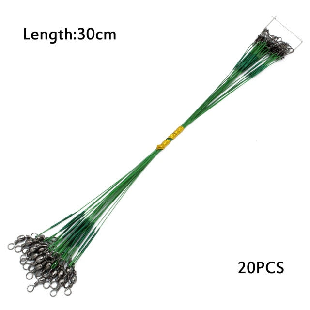 20PCS Anti Bite Steel Fishing Line 15cm-30cm Steel Wire Leader With Swivel Fishing Accessory Fishing Wire Olta Leadcore Leash