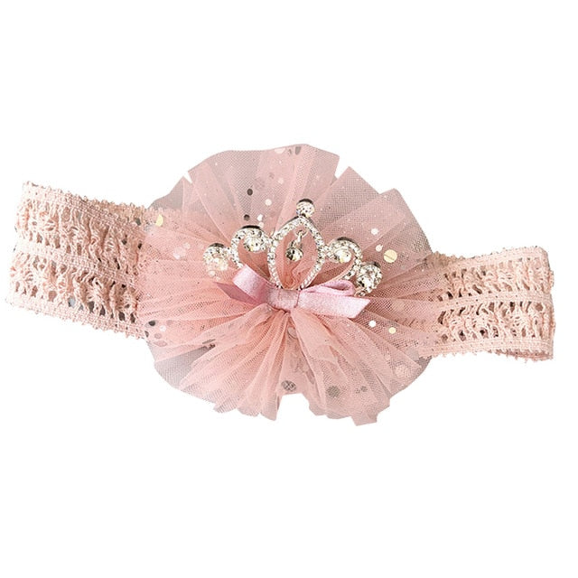 Balleenshiny Infant Child Hair Band Three-dimensional Alloy Rhinestone Crown Headdress Baby Girl Mesh Elastic Headband Turban
