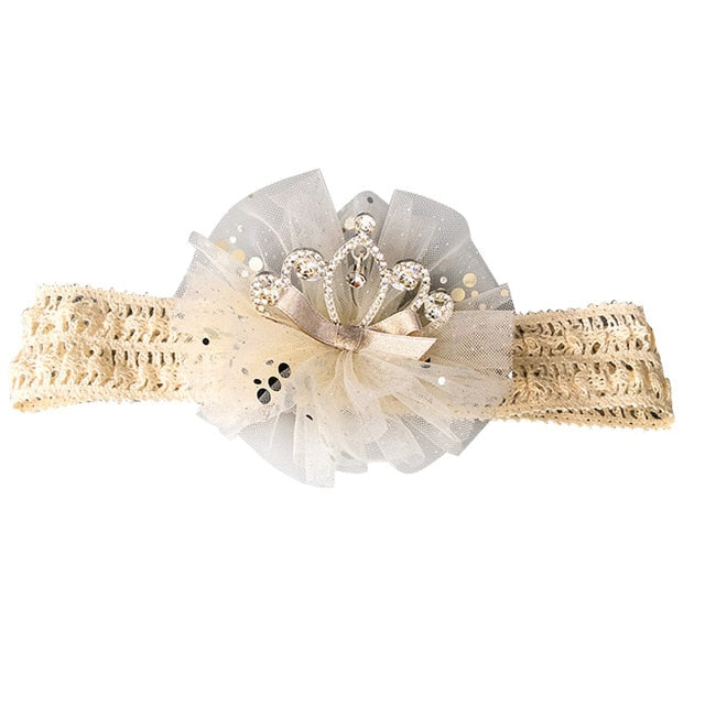 Balleenshiny Infant Child Hair Band Three-dimensional Alloy Rhinestone Crown Headdress Baby Girl Mesh Elastic Headband Turban