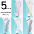 5Pairs/Lot Women Socks for summer Ultra-thin Transparent Cass Glass fiber Silk Socks Fashion daisy Flower Japan Ankle Socks