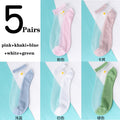 5Pairs/Lot Women Socks for summer Ultra-thin Transparent Cass Glass fiber Silk Socks Fashion daisy Flower Japan Ankle Socks