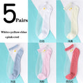 5Pairs/Lot Women Socks for summer Ultra-thin Transparent Cass Glass fiber Silk Socks Fashion daisy Flower Japan Ankle Socks