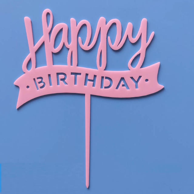 Happy Birthday Love Flag Cake Topper Acrylic Letter Gold Silver Cake Top Flag Decoration for Birthday Party Wedding Supplies