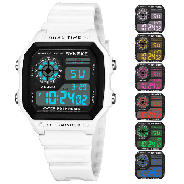 SYNOKE Military Sports Watch Shock Digital Watch LED Men Clocks Relojes Deportivos Waterproof Luminous Alarm Clock Male 2019