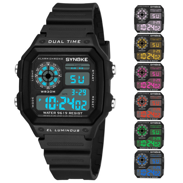 SYNOKE Military Sports Watch Shock Digital Watch LED Men Clocks Relojes Deportivos Waterproof Luminous Alarm Clock Male 2019