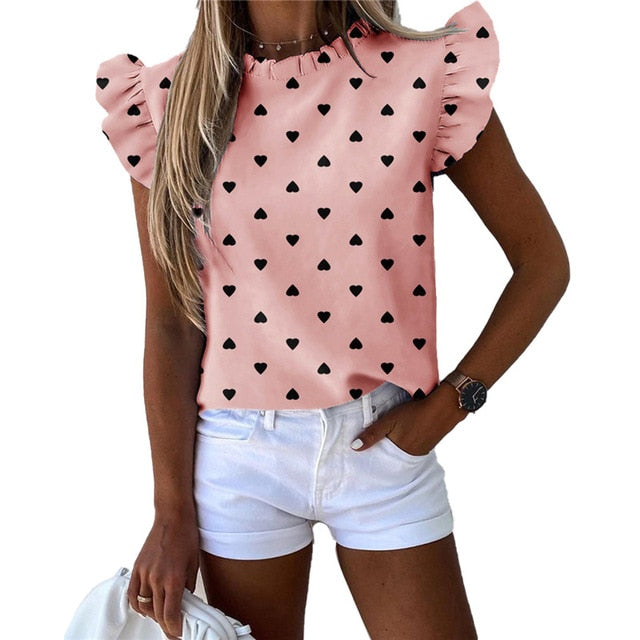 Women Lips Printed T Shirt Ladies Casual Stand Neck Tee Tops Short Sleeve Streetwear Summer Floral Plus Size Pullover T-shirts