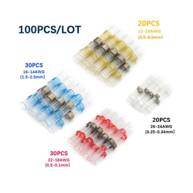 50/100/250PCS Mixed Heat Shrink Connect Terminals Waterproof Solder Sleeve Tube Electrical Wire Insulated Butt Connectors Kit