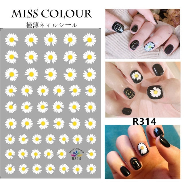 HZ Korea 2019 Summer Sweet Cute Colorful Flower Nail Sticker Waterproof Design Nail Decals For Women Girls Party Accessories