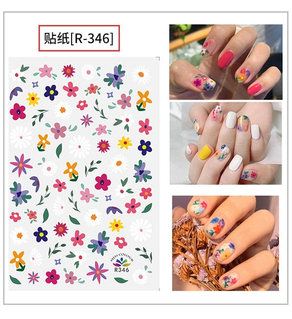 HZ Korea 2019 Summer Sweet Cute Colorful Flower Nail Sticker Waterproof Design Nail Decals For Women Girls Party Accessories