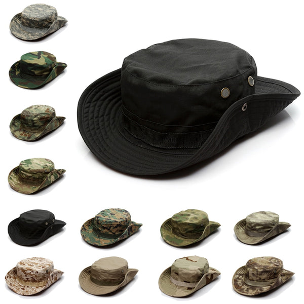 Camouflage Tactical Cap Military Boonie Hat US Army Caps Camo Men Outdoor Sports Sun Bucket Cap Fishing Hiking Hunting Hats 59CM
