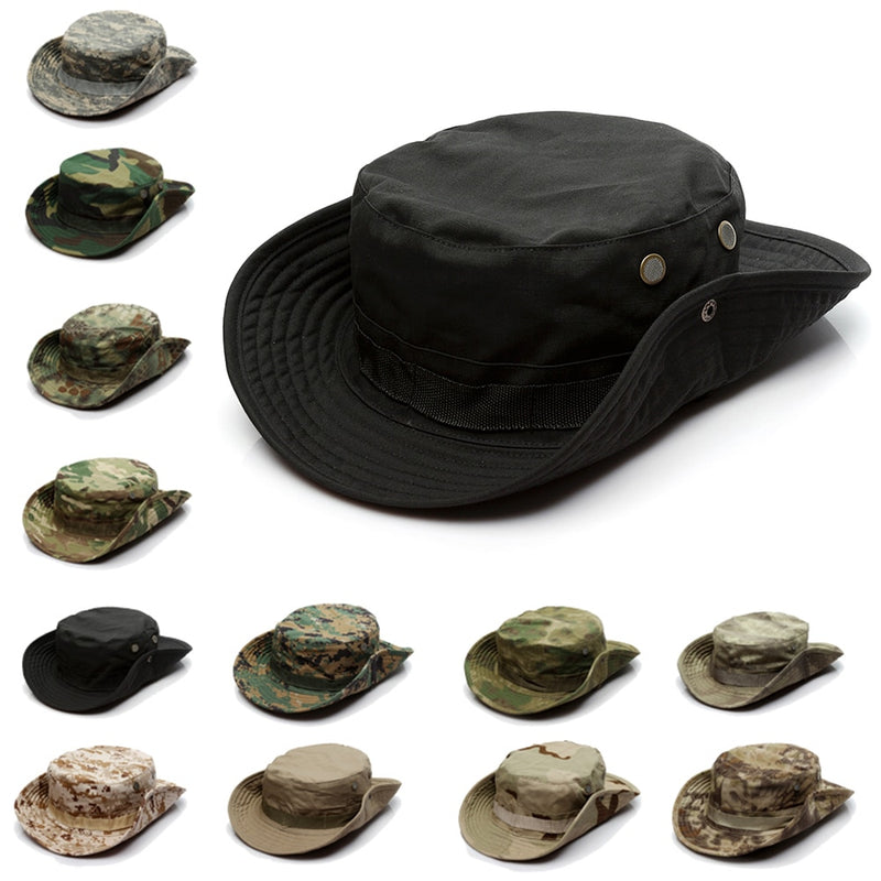Camouflage Tactical Cap Military Boonie Hat US Army Caps Camo Men Outdoor Sports Sun Bucket Cap Fishing Hiking Hunting Hats 59CM