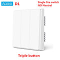 Aqara Smart Wall Switch D1 Zigbee Wireless Remote Control Key Light Switch Neutral Fire Wire Triple button For Mijia smart home