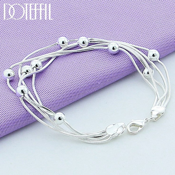 DOTEFFIL 925 Sterling Silver Five Snake Chain Bracelet Smooth Bead Silver Bracelet Fashion Women Wedding Engagement Jewelry