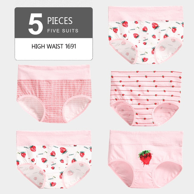 LANGSHA 5Pcs Women Panties Lady Cotton Underwear Girls Breathable Seamless High Waist Briefs Women Cute Sexy Lingerie Intimates