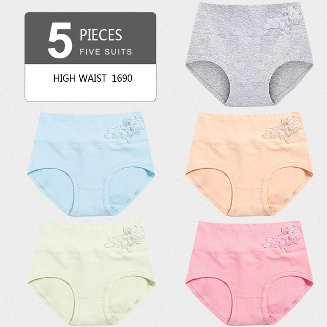 LANGSHA 5Pcs Women Panties Lady Cotton Underwear Girls Breathable Seamless High Waist Briefs Women Cute Sexy Lingerie Intimates