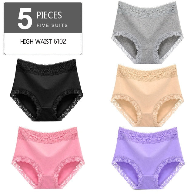 LANGSHA 5Pcs Women Panties Lady Cotton Underwear Girls Breathable Seamless High Waist Briefs Women Cute Sexy Lingerie Intimates