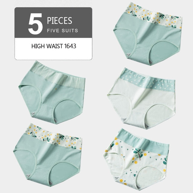 LANGSHA 5Pcs Women Panties Lady Cotton Underwear Girls Breathable Seamless High Waist Briefs Women Cute Sexy Lingerie Intimates