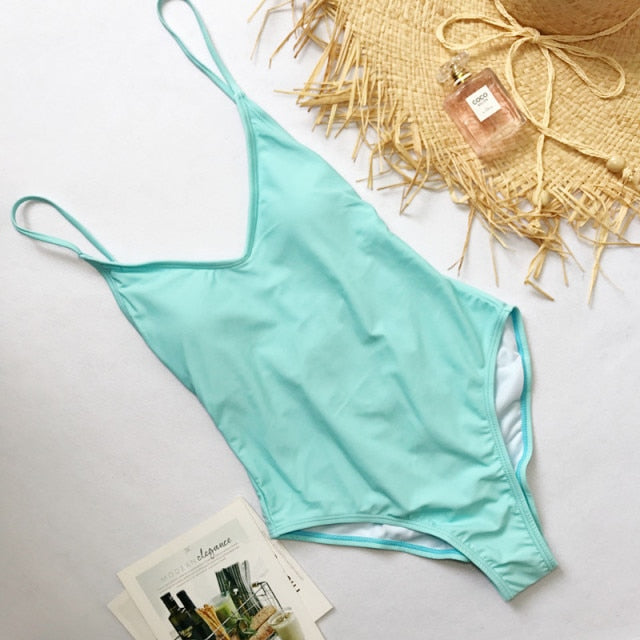 SAY MORNING Sexy Deep V Neck One Piece Swimsuit Removable Chest Pad Biquini Solid Backless Beachwear Swimwear Bathing Swimming