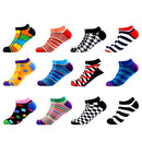 SANZETTI 6-12 Pairs/Lot Men's Ankle Socks Casual Novelty Colorful Summer Happy Combed Cotton Short Socks Plaid Dress Boat Socks