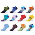 SANZETTI 6-12 Pairs/Lot Men's Ankle Socks Casual Novelty Colorful Summer Happy Combed Cotton Short Socks Plaid Dress Boat Socks