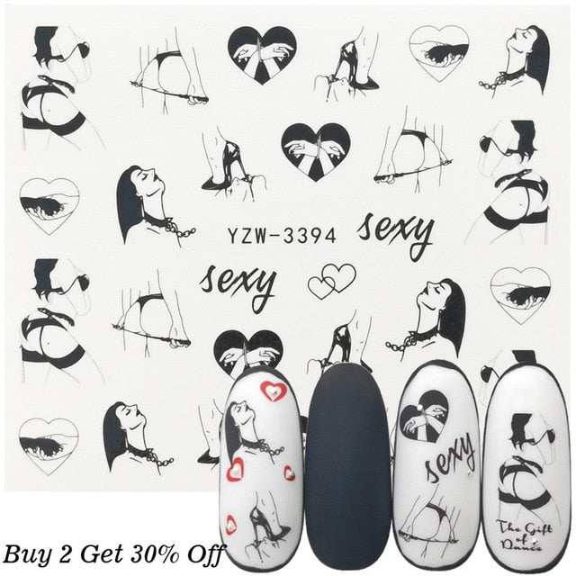 1 Sheet Russian text Nail Watermark Decals Sexy lips Middle finger Sexy girl Water Transfer Slider Russia Words Manicure Tattoos