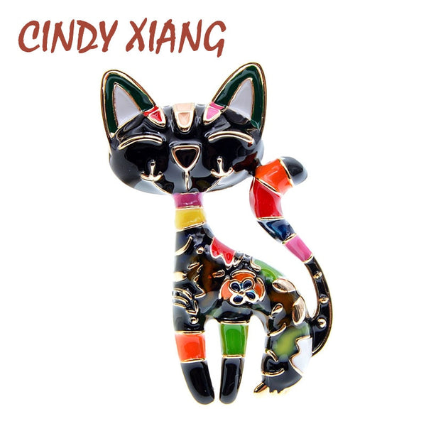 CINDY XIANG New Arrival Cute Enamel Paint Cat Brooch Unisex Women And Men Brooch Pin Animal Design Fashion Jewelry 2 Colors