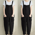4XL Womens Sleeveless Dungarees Rompers Cotton Linen Jumpsuit Loose Preppy Style Pants Casual Pocket Overalls Playsuits